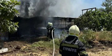 Marmaris’te çıkan yangında ahır kullanılmaz hale geldi