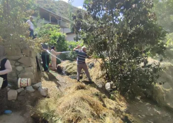 Mahalle sakinleri yangına hortumla müdahale etti