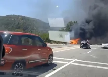 Alev topuna dönen minibüs, ormanı tutuşturdu