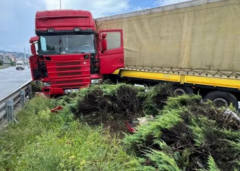 Tır orta refüje çıktı: 1 yaralı