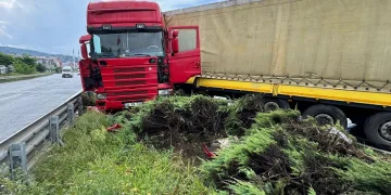 Tır orta refüje çıktı: 1 yaralı