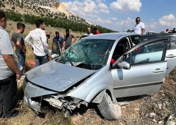 Yoldan çıkan otomobil araziye savruldu