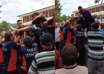 Demir korkuluk çocuğun bacağına saplandı