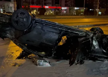 Bursa’da kontrolden çıkan araç ağaçları, direkleri devirdi : 2 yaralı