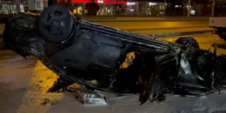 Bursa’da kontrolden çıkan araç ağaçları, direkleri devirdi : 2 yaralı