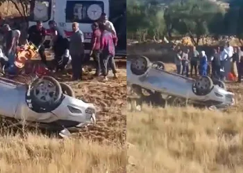 Direksiyon hakimiyetini kaybeden otomobil tarlaya uçtu