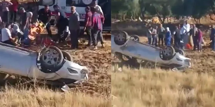 Direksiyon hakimiyetini kaybeden otomobil tarlaya uçtu
