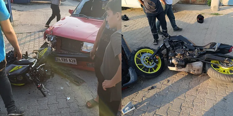 Otomobil ile motosiklet çarpıştı