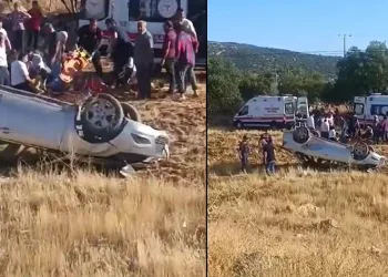 Direksiyon hakimiyetini kaybeden otomobil tarlaya uçtu
