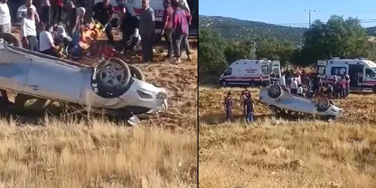 Direksiyon hakimiyetini kaybeden otomobil tarlaya uçtu