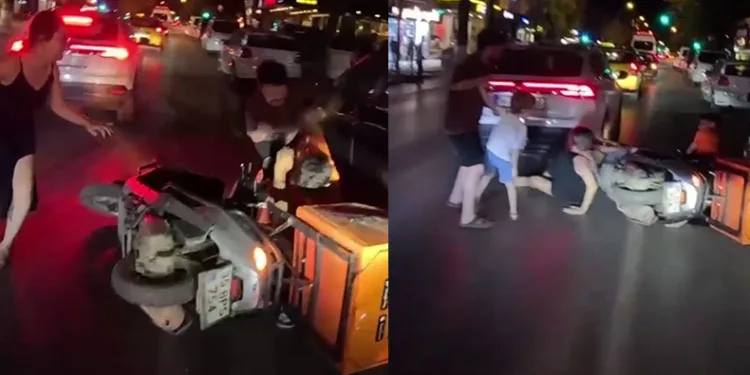 Karısına motosiklet çarpan, çocuğu ölümden dönen adam sinirlerine hakim olamadı