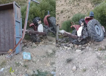 İspir’de traktör devrildi