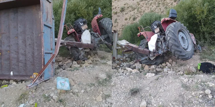 İspir’de traktör devrildi