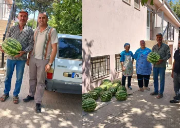 Tarlasında yetiştirdiği karpuzları huzurevi ve hastanede dağıttı