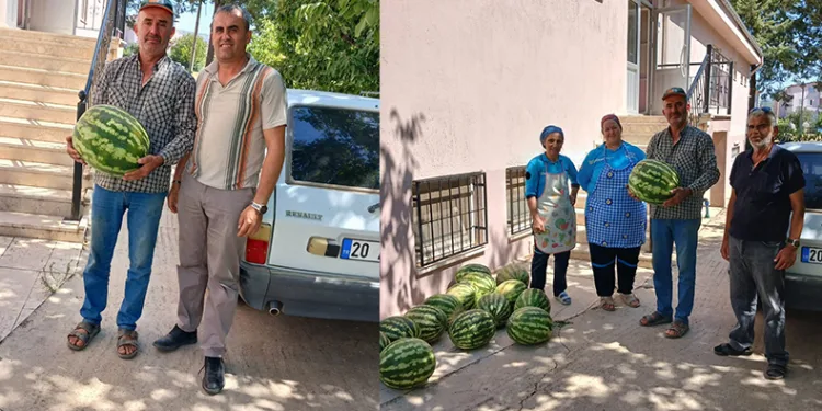 Tarlasında yetiştirdiği karpuzları huzurevi ve hastanede dağıttı