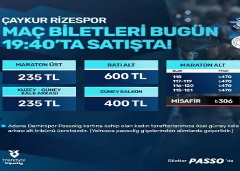 Adana Demirspor – Çaykur Rizespor maçının biletleri satışa çıktı