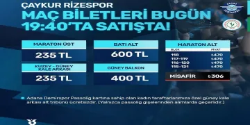 Adana Demirspor – Çaykur Rizespor maçının biletleri satışa çıktı
