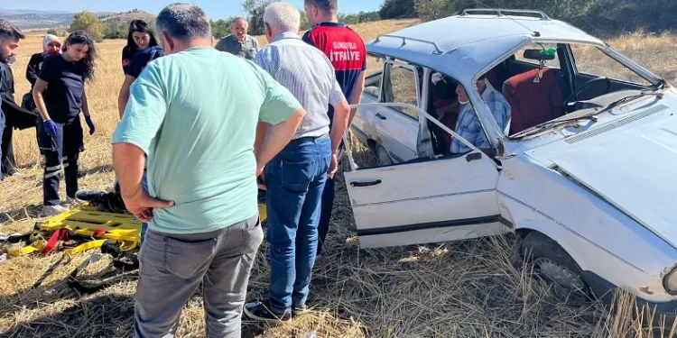 Kontrolden çıkan otomobil tarlaya uçtu