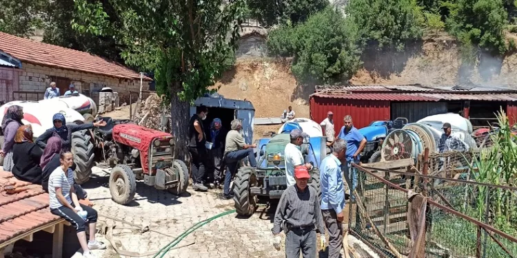 Elektrik arızası sonucu çıkan yangında samanlık kül oldu