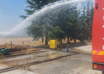 Akaryakıt istasyonunun yanında anız yangını çıktı