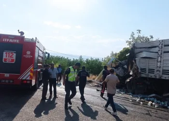 Tır ile kamyon kafa kafaya çarpıştı