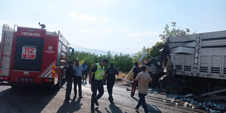 Tır ile kamyon kafa kafaya çarpıştı