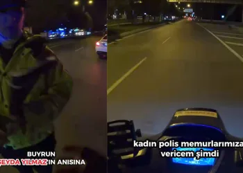 Denetim yapan polislere çiçek verdi