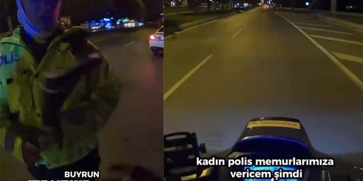 Denetim yapan polislere çiçek verdi