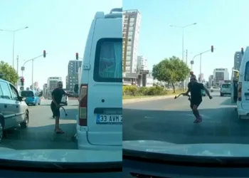 Minibüs şoföründen trafikte araç sürücüsüne halatlı saldırı