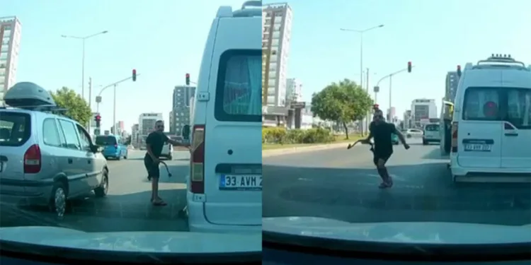 Minibüs şoföründen trafikte araç sürücüsüne halatlı saldırı