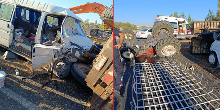 Tarım işçilerini taşıyan minibüs traktörle çarpıştı: 12 yaralı