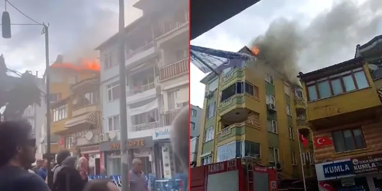 Gemlik’te 4 katlı binanın çatı katında yangın çıktı