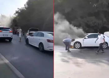 Bursa’da seyir halindeki aracın motoru alev alev yandı