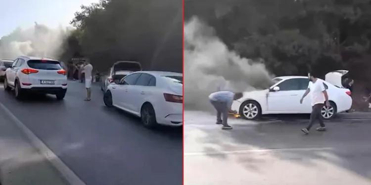 Bursa’da seyir halindeki aracın motoru alev alev yandı