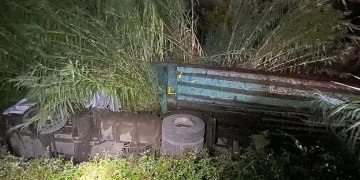 Erzin’de şarampole devrilen tırın sürücüsü yaralandı