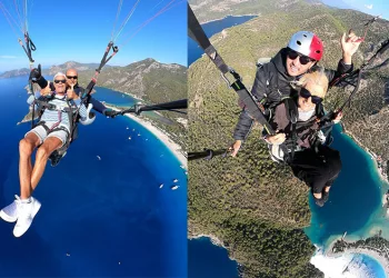 Fethiye Babadağ’da 80’lik çift paraşütle uçtu