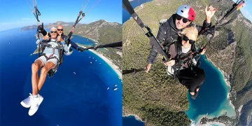 Fethiye Babadağ’da 80’lik çift paraşütle uçtu