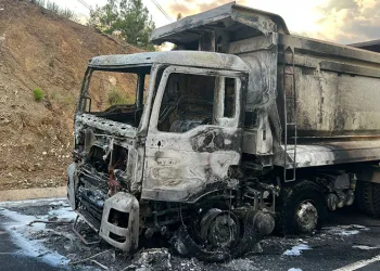 Asfalt yüklü kamyon yandı