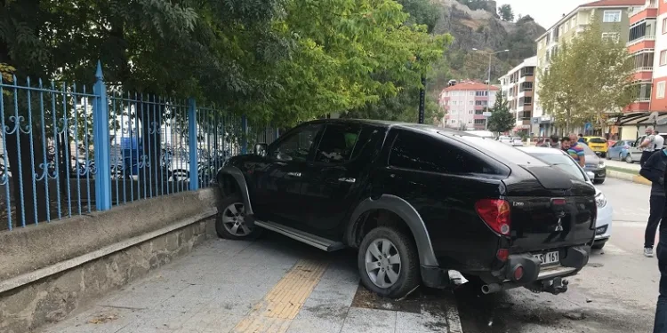 Kontrolden çıkan kamyonet okul duvarına çarptı