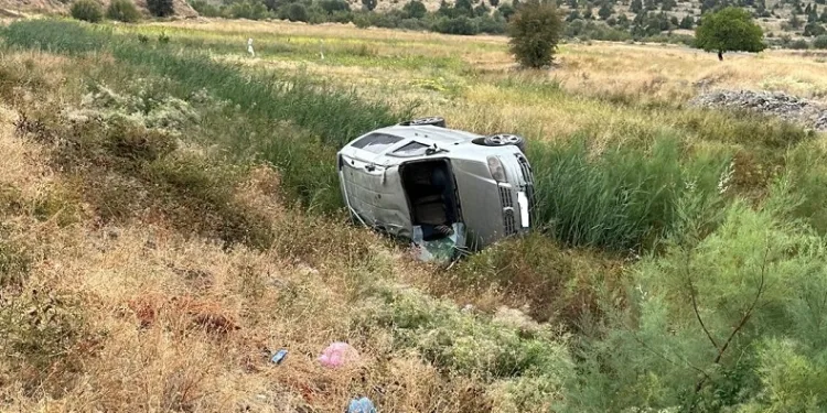 Hafif ticari araç takla attı