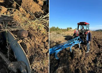 Bursa’da tarla süren çiftçi patlamamış el bombası buldu