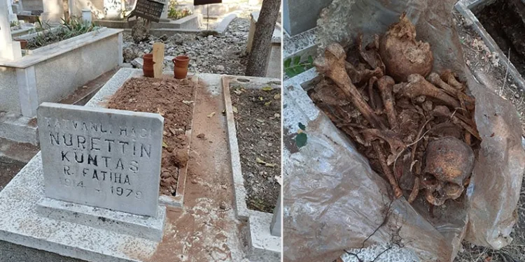 İzmir’de mezarda kimliği belirsiz iki kişinin kemikleri bulundu