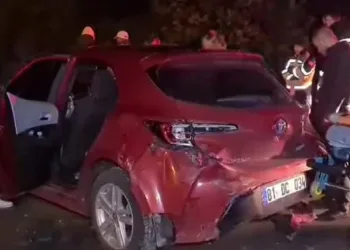 Otomobil demir çubuklara saplandı