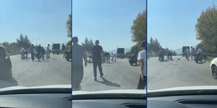 Bursa’da yere dökülen armutları gören sürücüler yardımına koştu