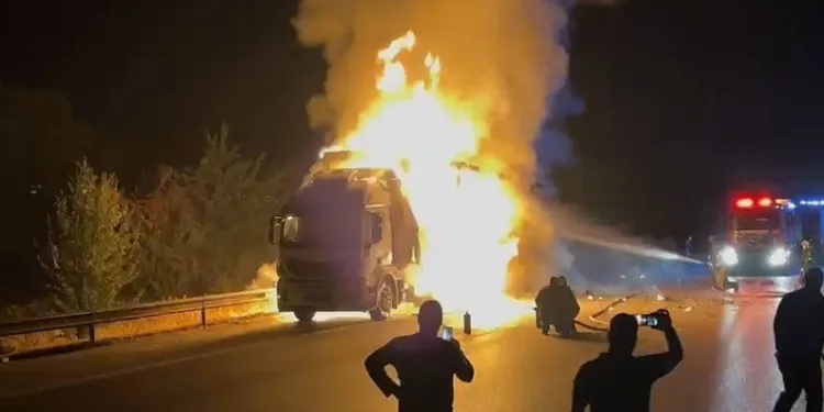 Bursa’da kargo yüklü TIR, alev alev yandı
