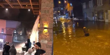 Bursa’da kahvehane sular altında kaldı, vatandaşlar oyuna devam etti