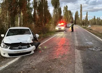 Kontrolden çıkan otomobil ağaca çarptı