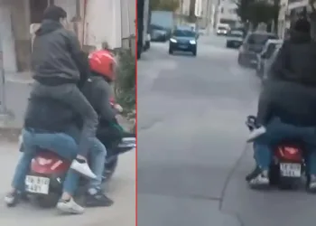 Bursa’da motosiklete sığmak için sürücünün omzuna çıktı