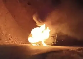 Muş’ta seyir halindeki kamyonet alev aldı