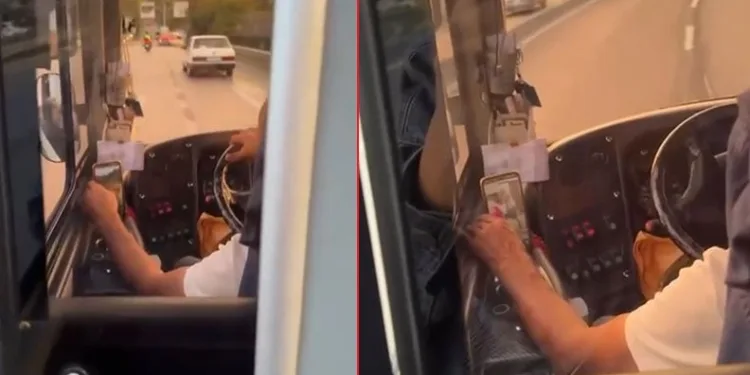 Bursa’da otobüs şoförü direksiyon başında video izledi